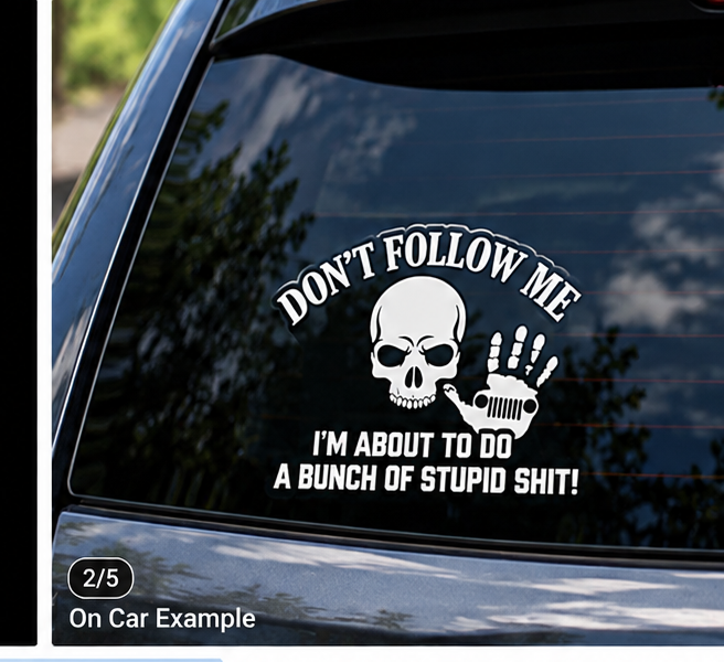 Don't Follow Me funny car sticker on rear window