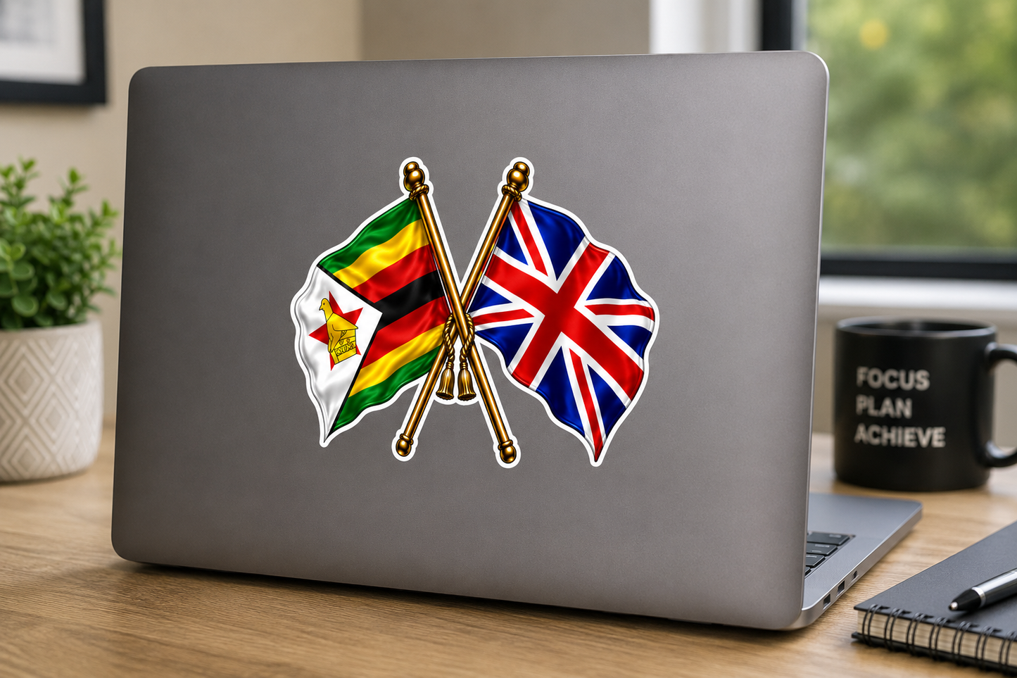 Zimbabwe & UK Crossed Flags Sticker – Zimbabwean & British Flag Vinyl Decal