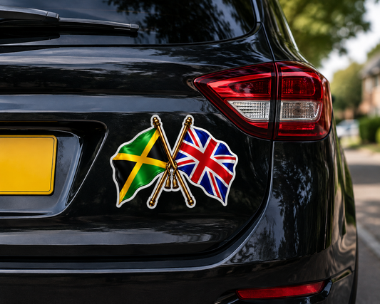 Jamaica & UK Crossed Flags Sticker – Jamaican & British Flag Vinyl Decal