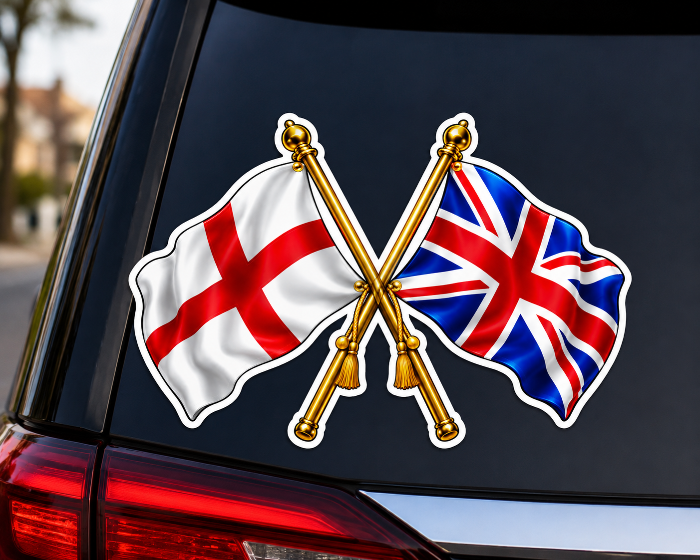 England & UK Crossed Flags Sticker – St George’s Cross & Union Jack