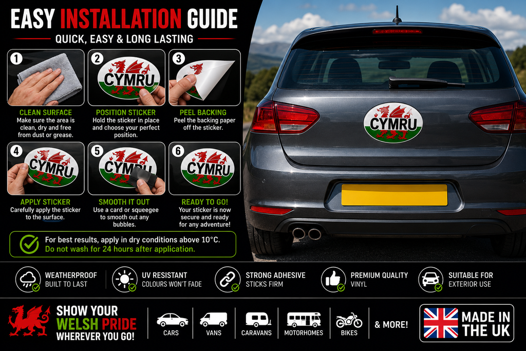 Cymru Wales Car Sticker – Welsh Flag & Dragon