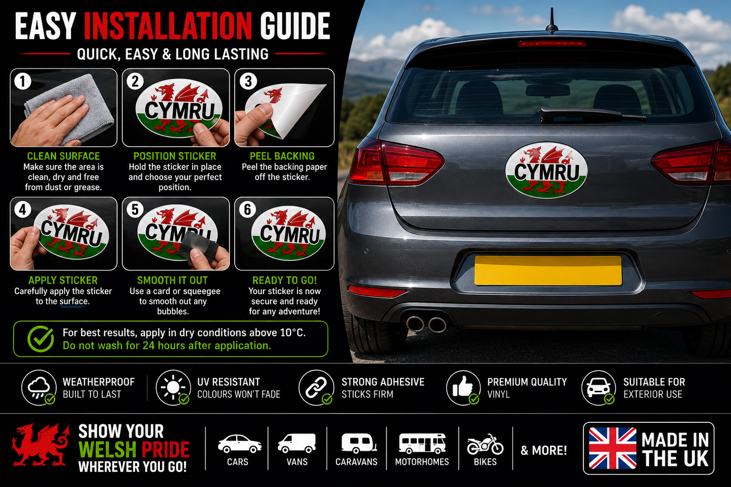 Cymru Wales Car Sticker – Welsh Flag & Dragon