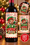Elf Fuel Guaranteed Christmas Chaos wine bottle sticker mockup