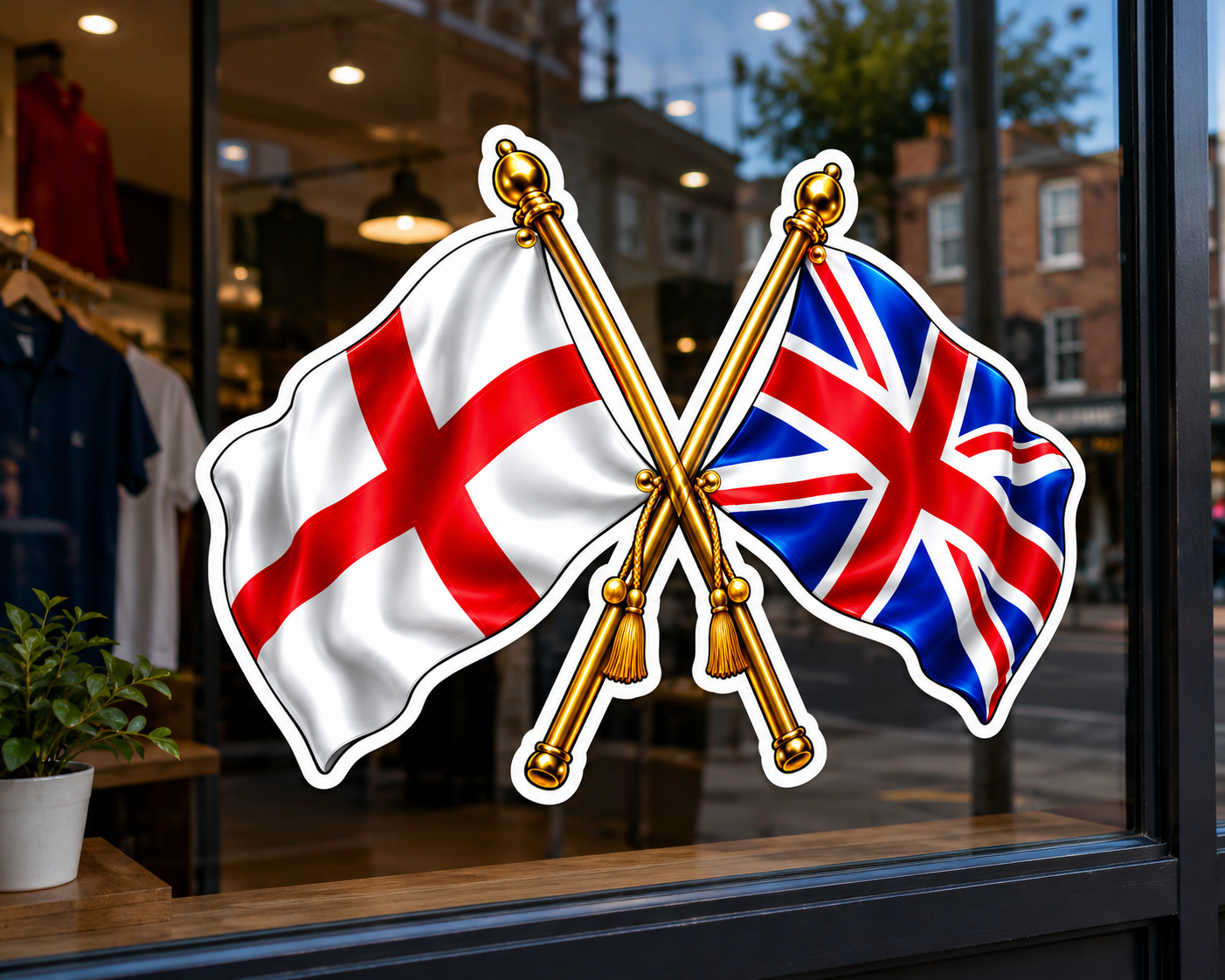 England & UK Crossed Flags Sticker – St George’s Cross & Union Jack