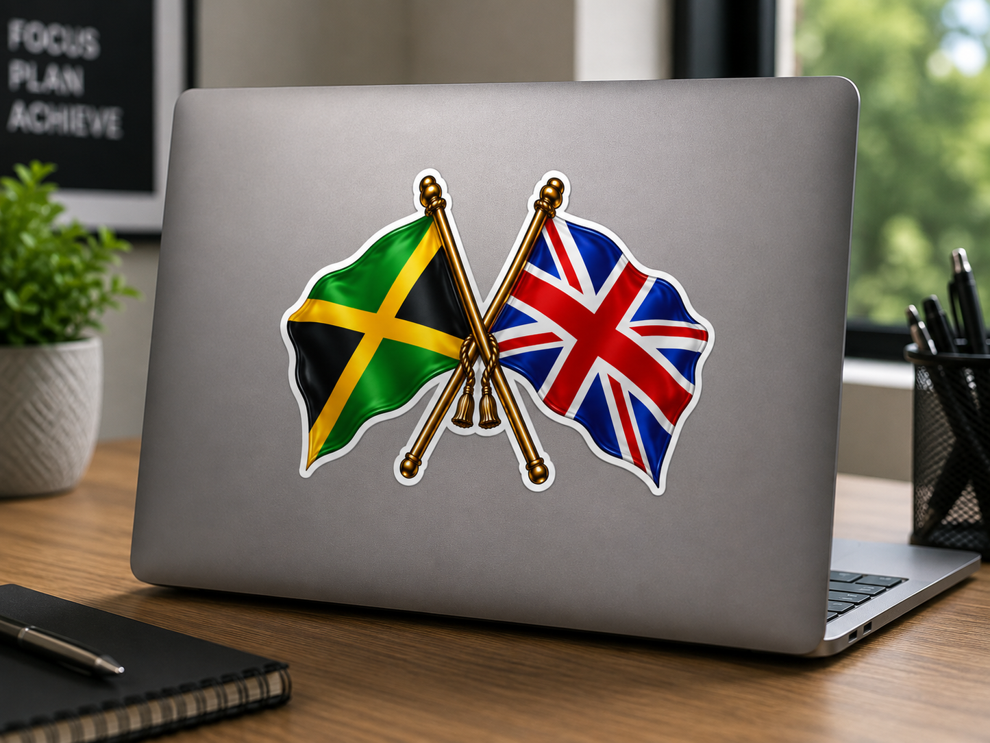 Jamaica & UK Crossed Flags Sticker – Jamaican & British Flag Vinyl Decal