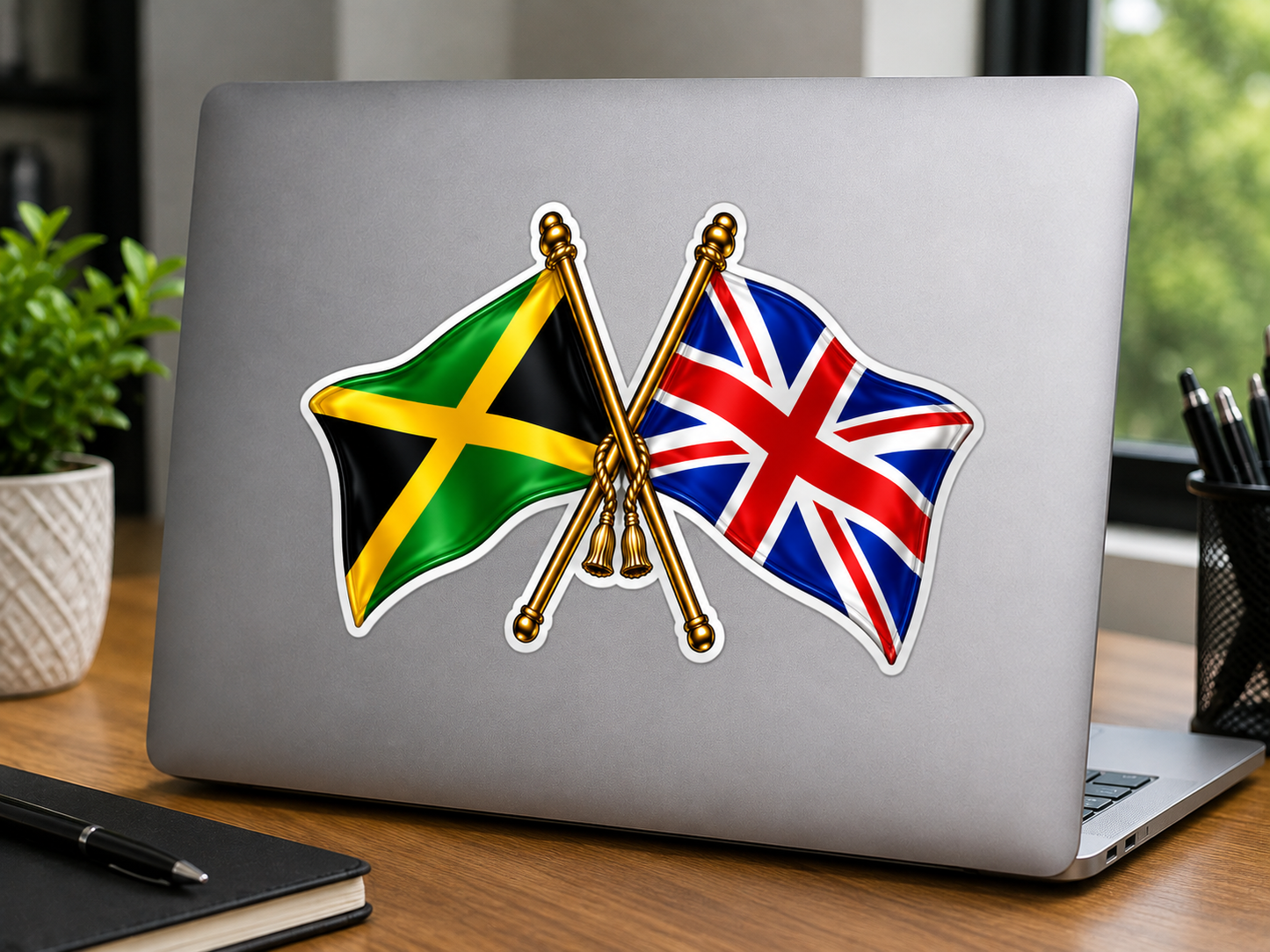 Jamaica & UK Crossed Flags Sticker – Jamaican & British Flag Vinyl Decal