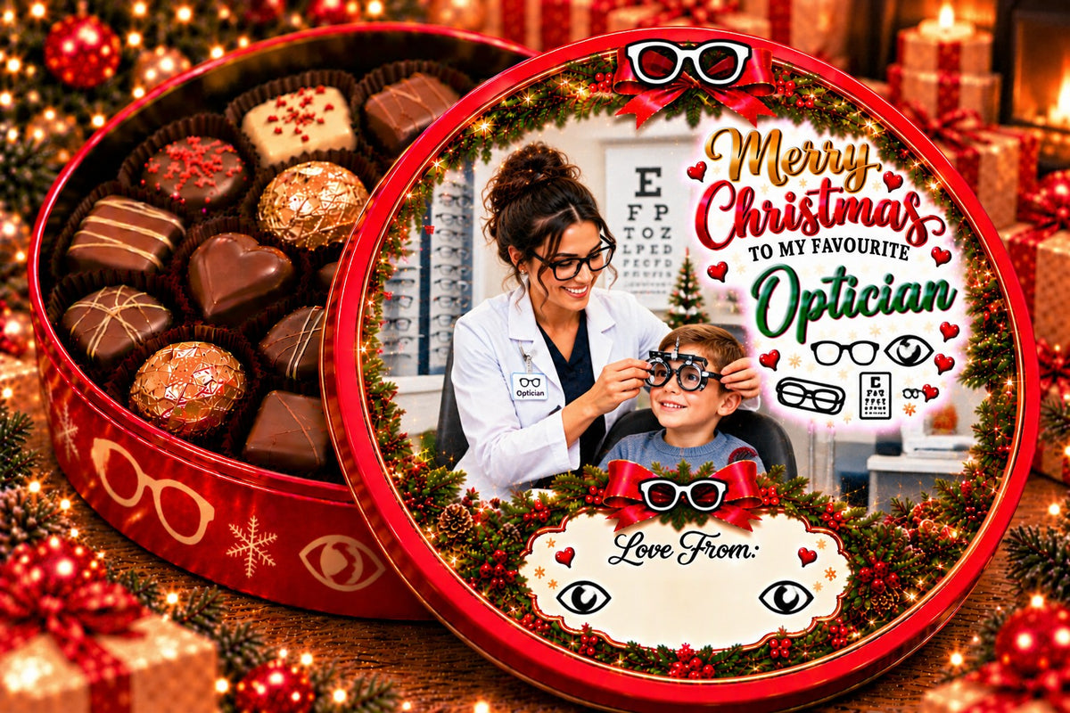 Christmas chocolate tub sticker mock-up – Optician