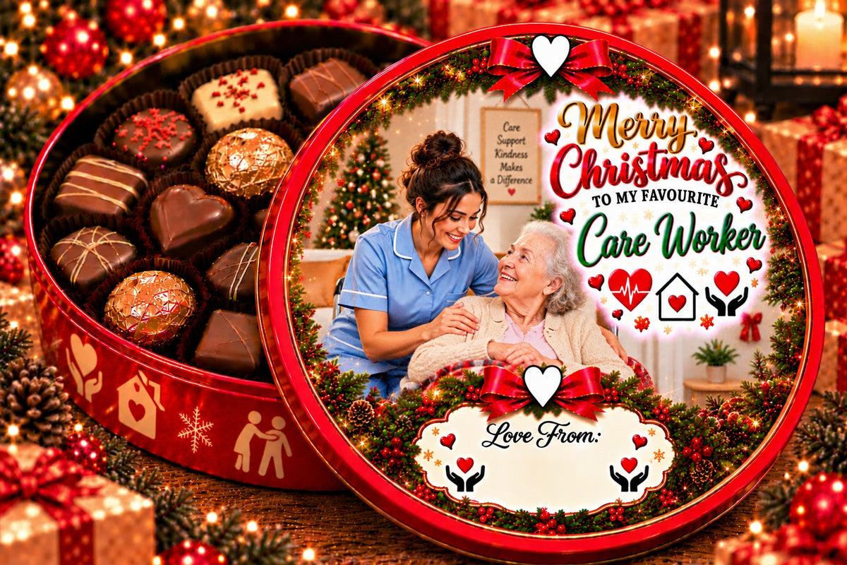 Christmas chocolate tub sticker mock-up – Care Worker