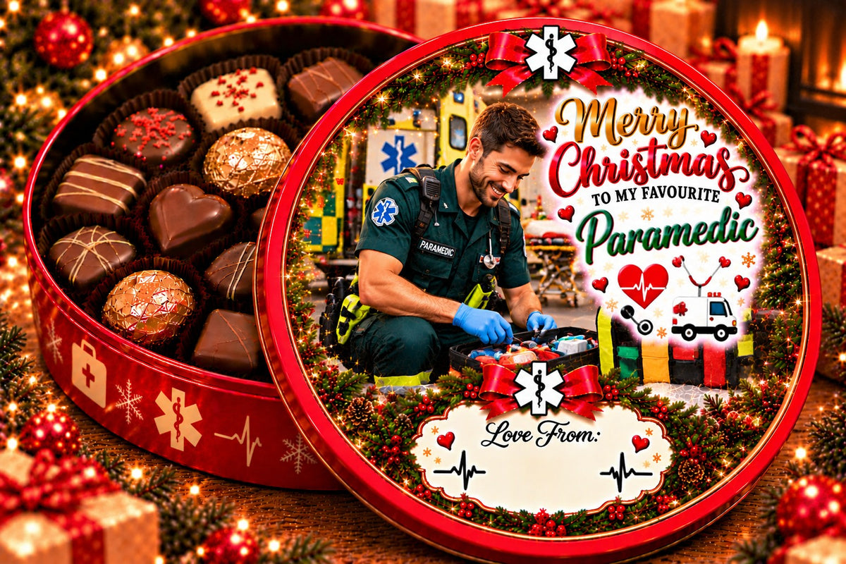 Christmas chocolate tub sticker mock-up – Paramedic