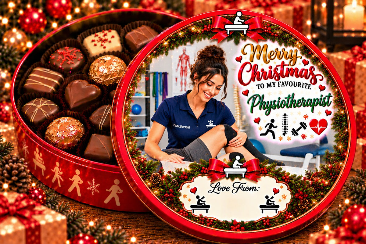 Christmas chocolate tub sticker mock-up – Physiotherapist