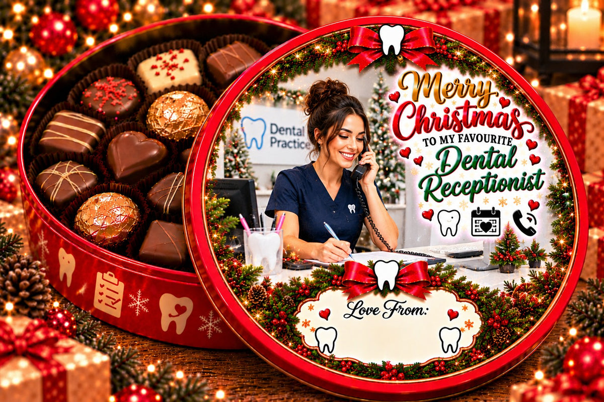 Christmas chocolate tub sticker mock-up – Dental Receptionist