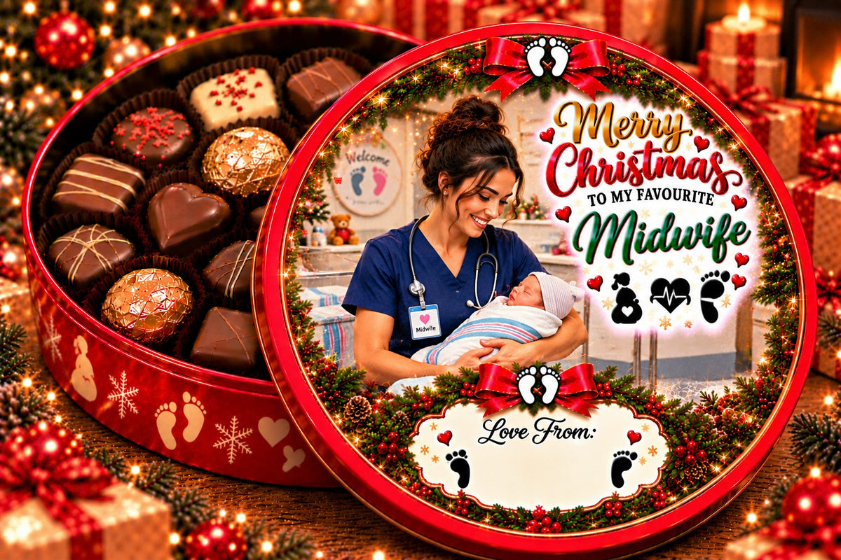 Christmas chocolate tub sticker mock-up – Midwife