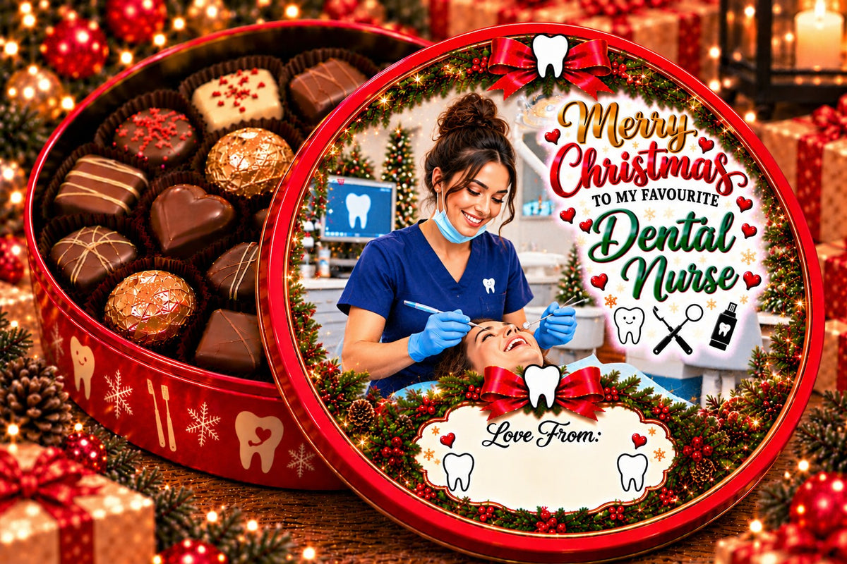 Christmas chocolate tub sticker mock-up – Dental Nurse