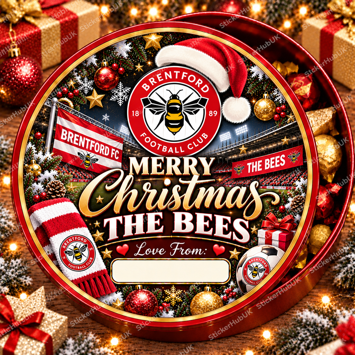 Brentford – The Bees Christmas chocolate tub sticker