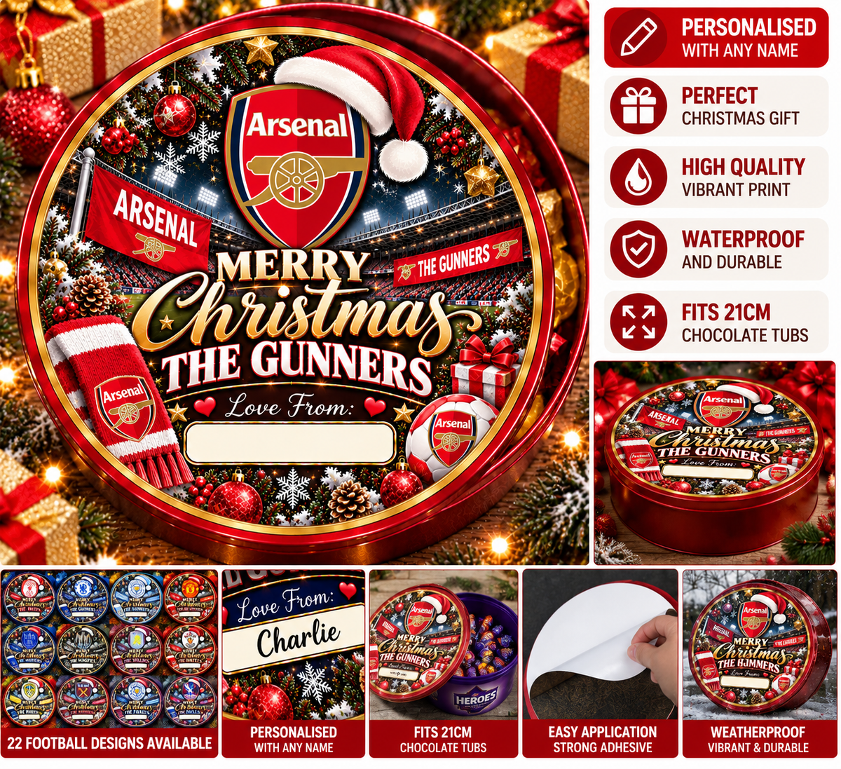 Arsenal – The Gunners Christmas chocolate tub sticker