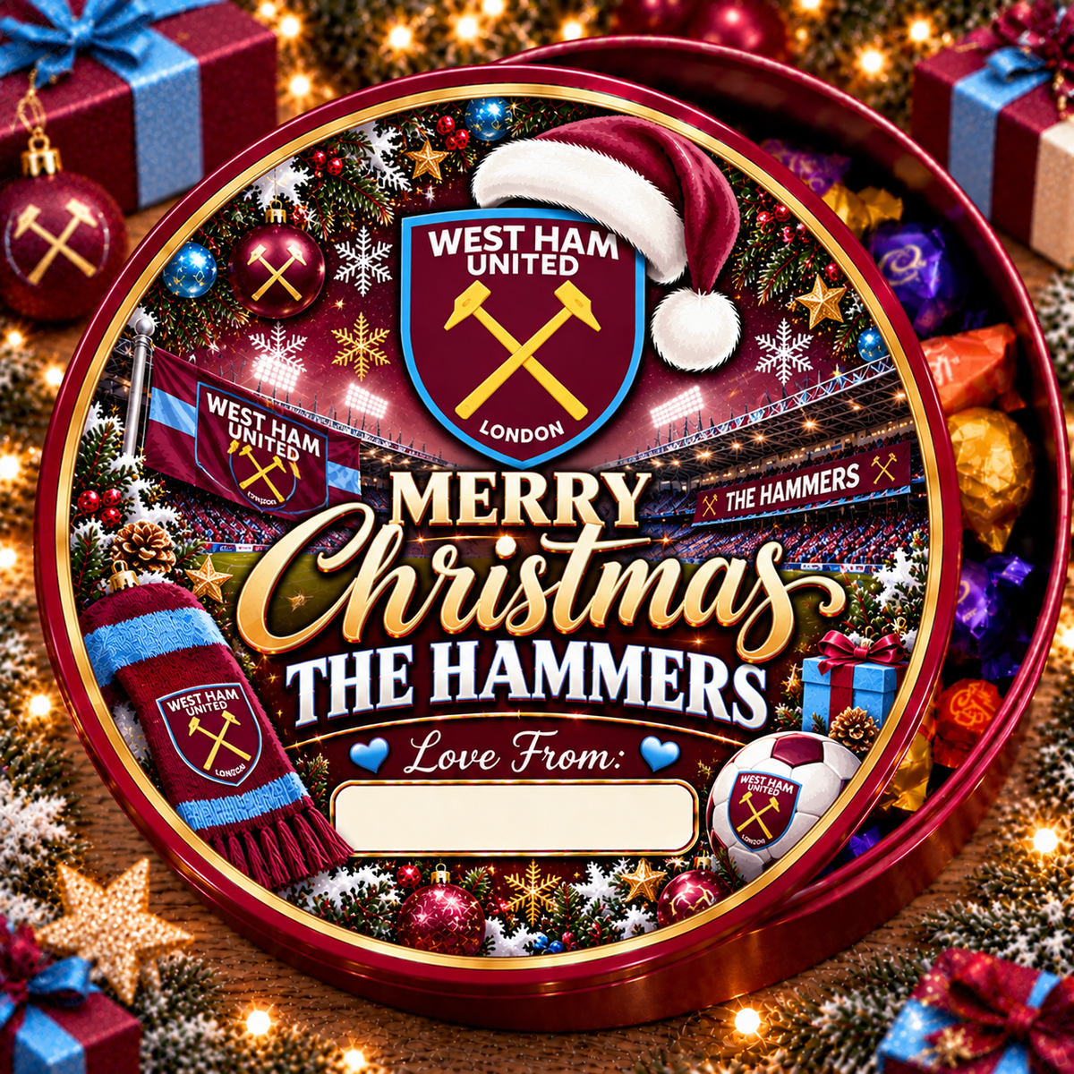 West Ham United – The Hammers Christmas chocolate tub sticker