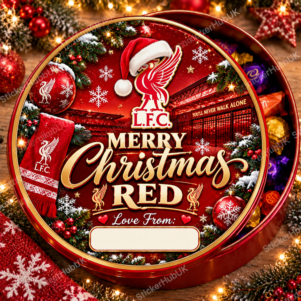 Liverpool – The Reds Christmas chocolate tub sticker