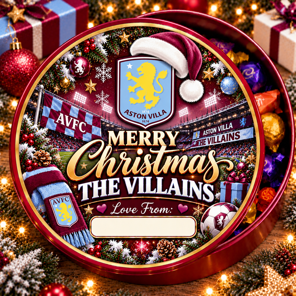 Aston Villa – The Villains Christmas chocolate tub sticker