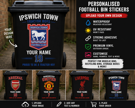 Football Team Wheelie Bin Sticker – Personalised Outdoor Vinyl