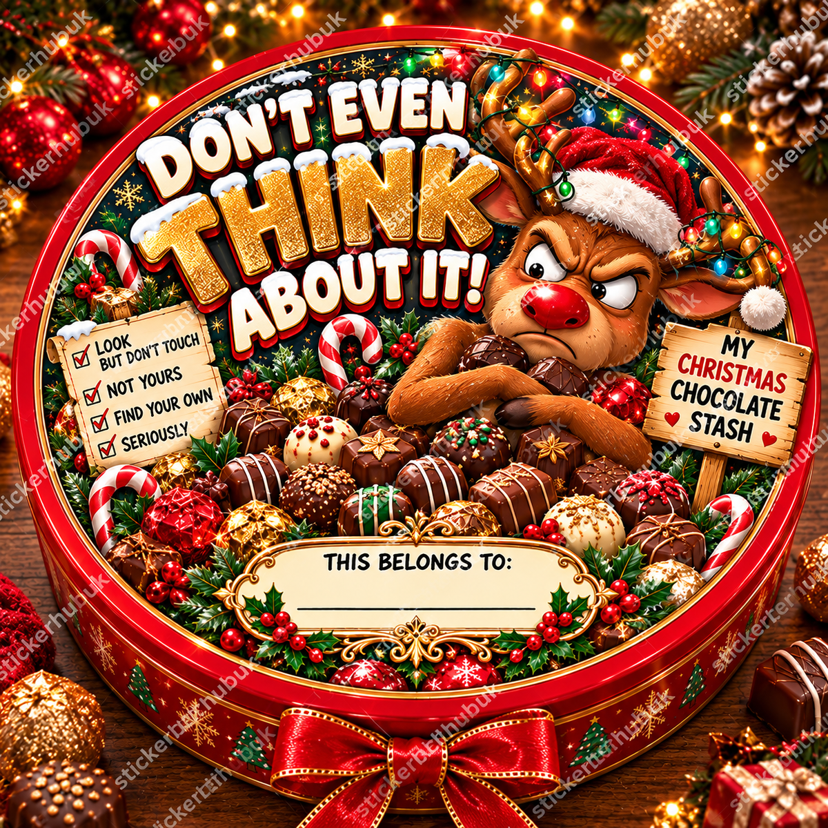 Don't Even Think About It – 21cm Christmas chocolate tub sticker