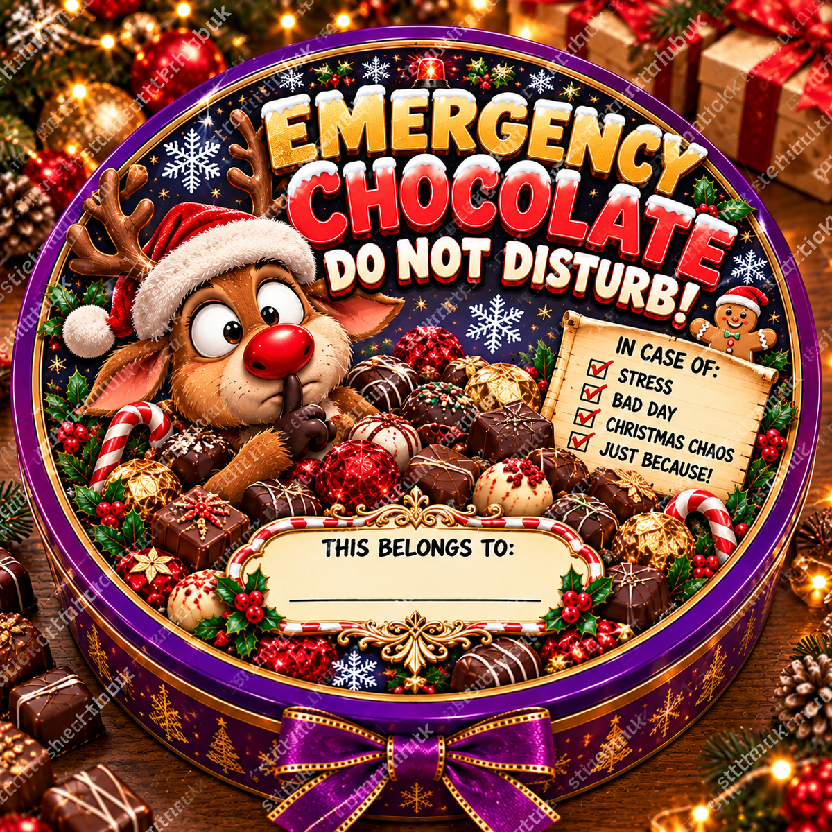 Emergency Chocolate Do Not Disturb – 21cm Christmas chocolate tub sticker