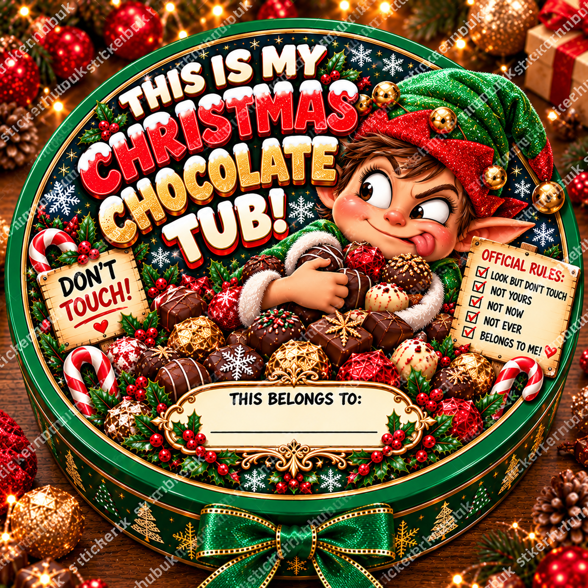 This Is My Christmas Chocolate Tub – 21cm Christmas chocolate tub sticker