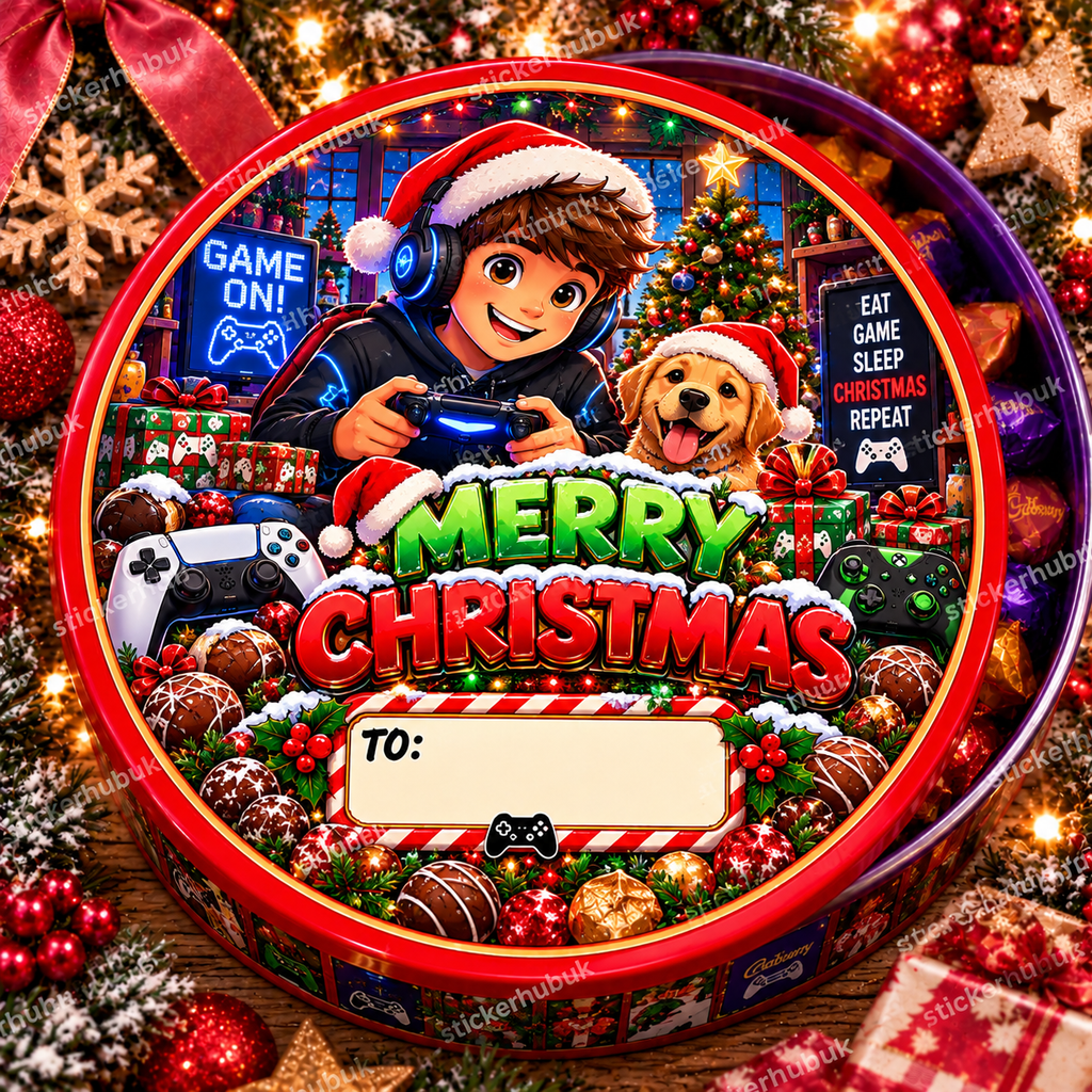 Kids & Teens Christmas chocolate tub sticker – Christmas Gamer