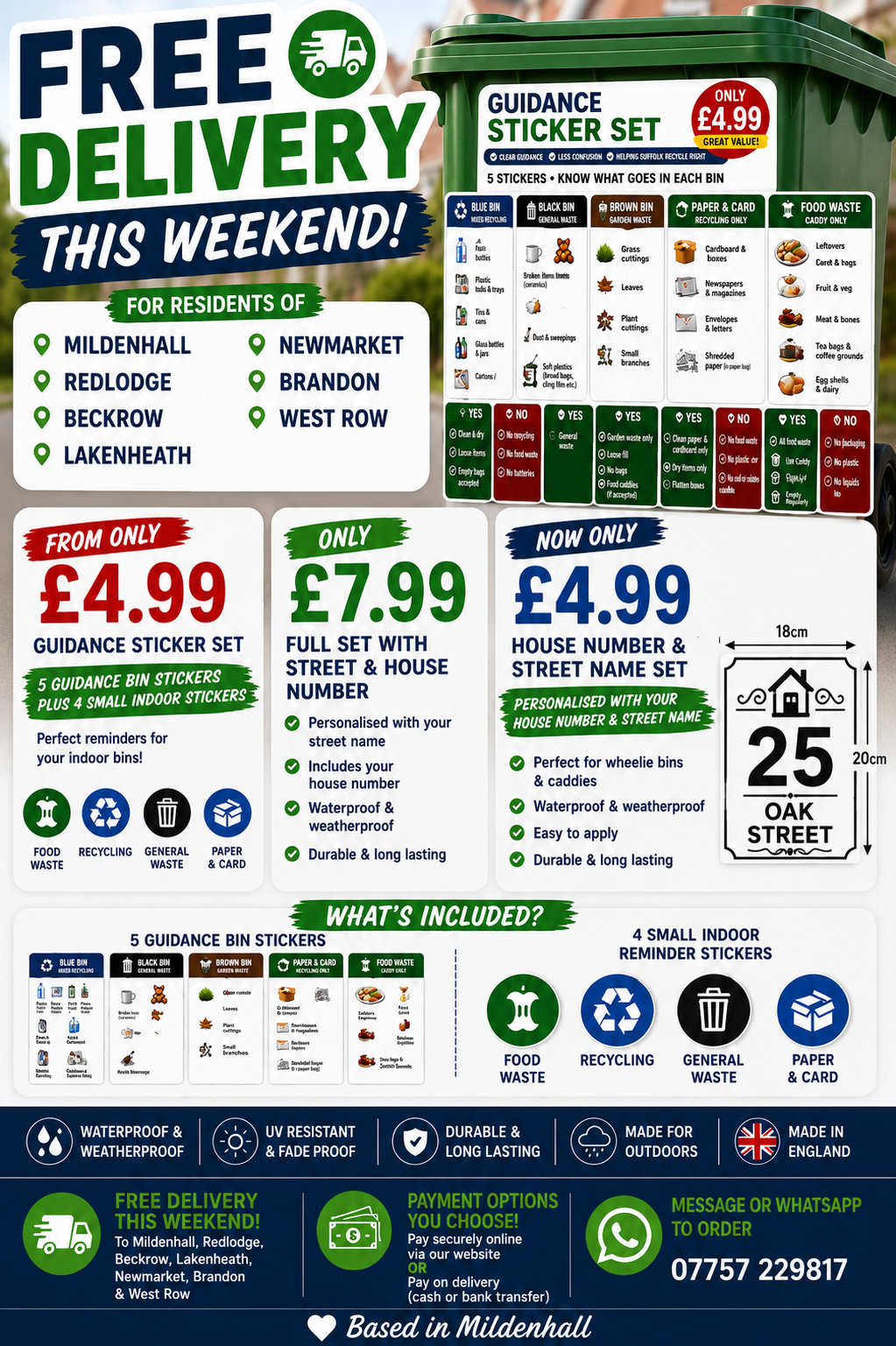 🚚 Free Local Delivery Weekend Offer – Bin Sticker Sets