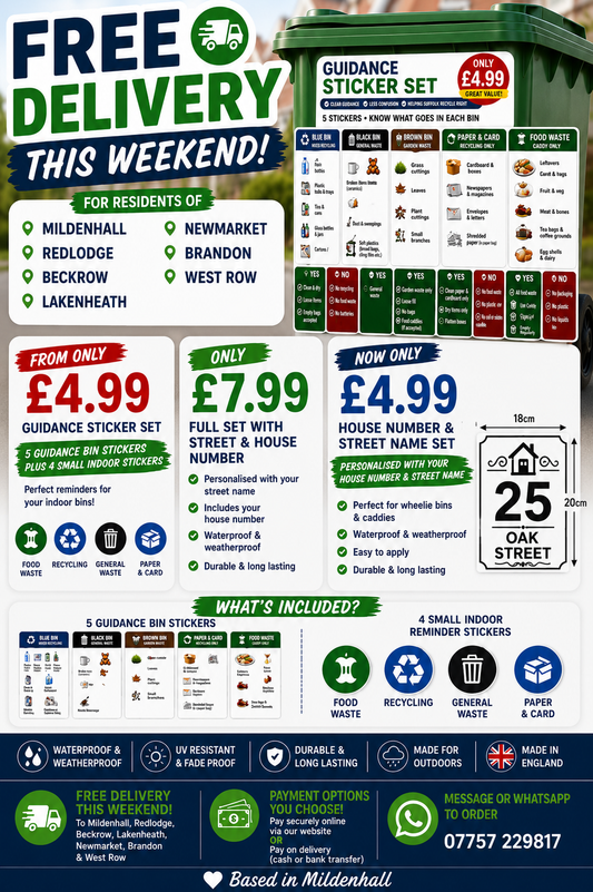 🚚 Free Local Delivery Weekend Offer – Bin Sticker Sets