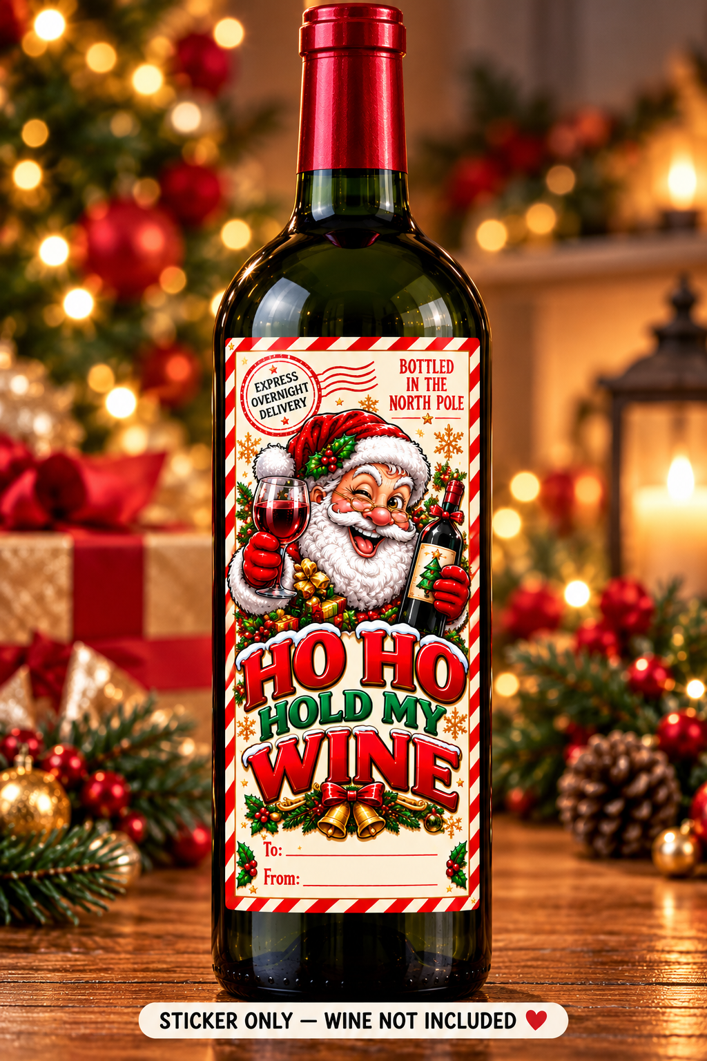 Ho Ho Hold My Wine – wine bottle mockup