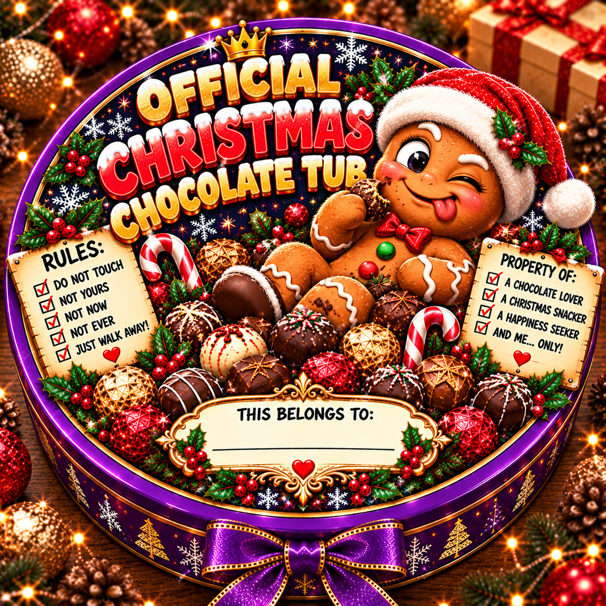 Official Christmas Chocolate Tub – 21cm Christmas chocolate tub sticker
