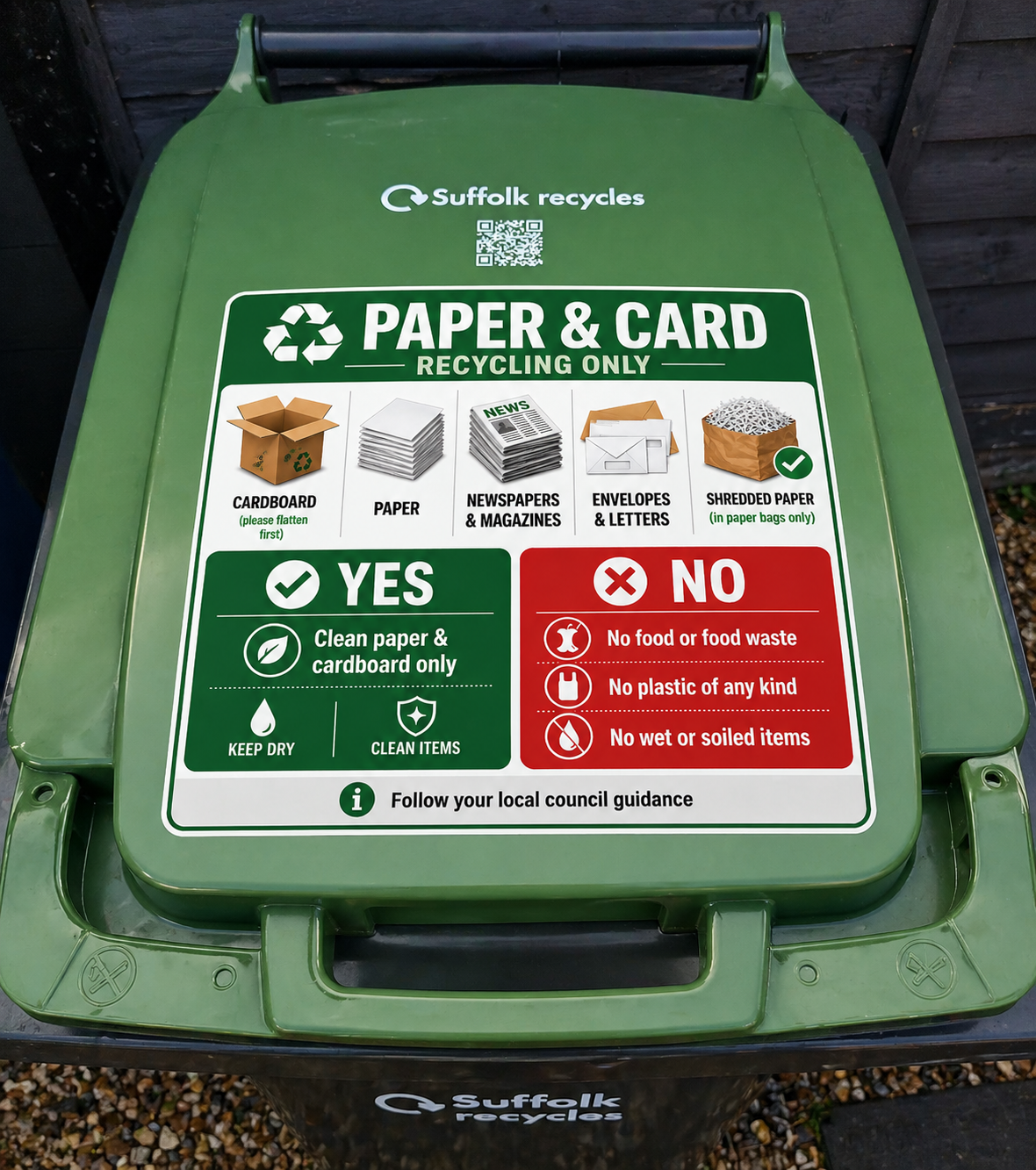 Suffolk Recycling Bin Sticker Set – Personalised Wheelie Bin Label Set (10 or 15 Sticker Sets)