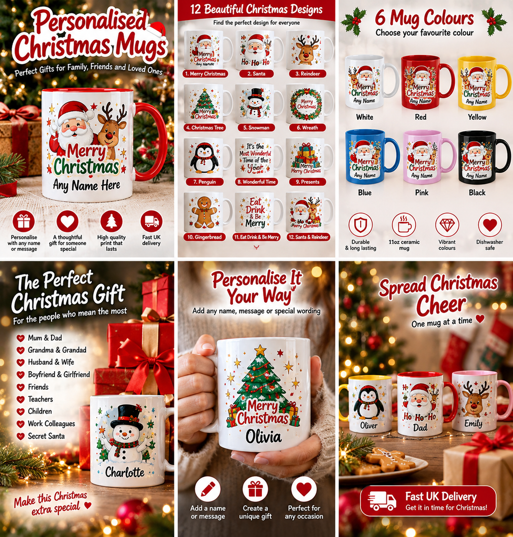 Personalised Christmas mugs for family, friends and loved ones