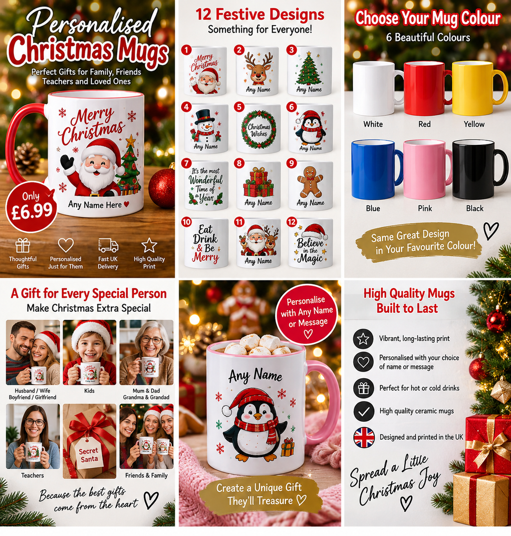 Personalised Christmas mugs for family, friends, teachers and loved ones