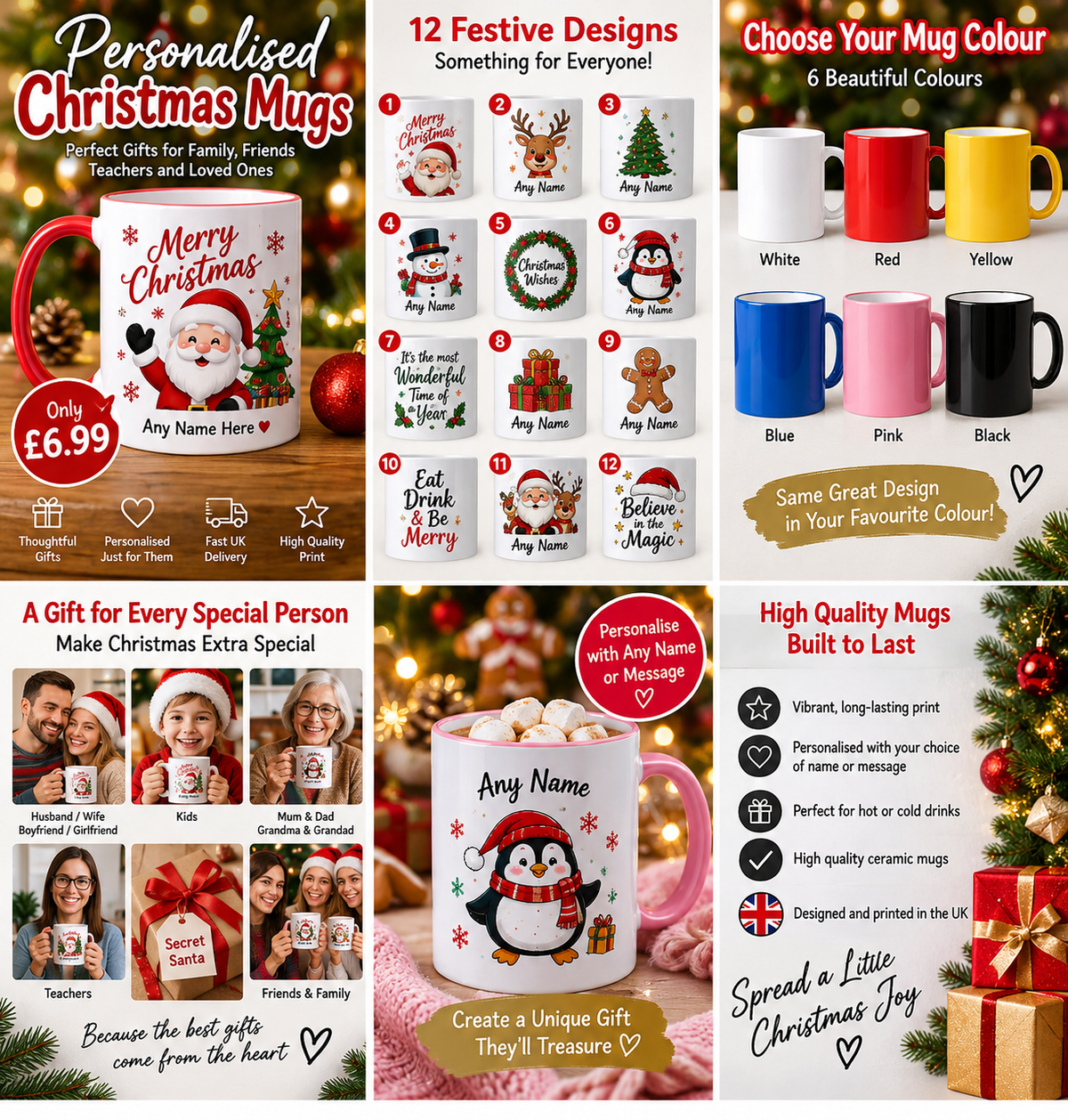 Personalised Christmas mugs for family, friends, teachers and loved ones