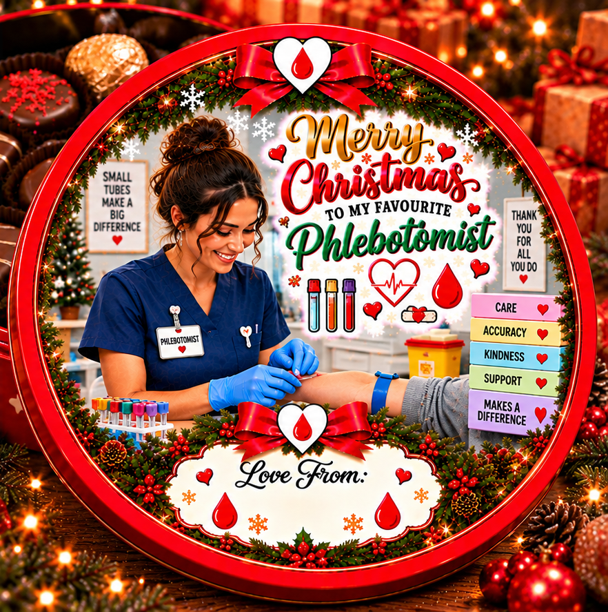 Christmas chocolate tub sticker for Phlebotomist