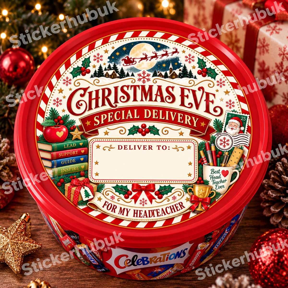 Head Teacher Christmas chocolate tub sticker mockup