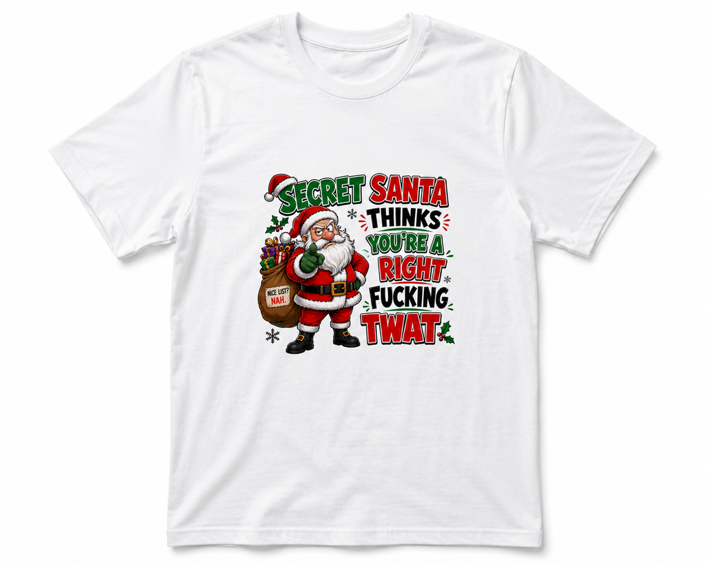 Secret Santa Thinks You're a Right Fucking Twat Christmas T-Shirt