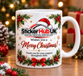 Clean realistic main product photo of the StickerHubUK personalised business Christmas mug