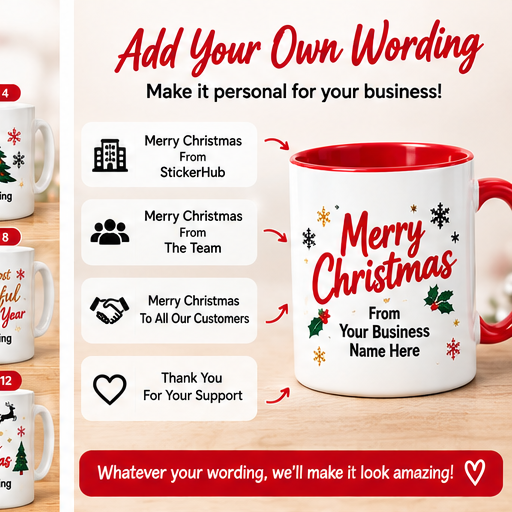 Examples of custom wording for business Christmas mugs