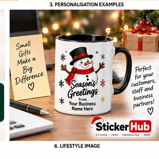 Lifestyle example of a personalised business Christmas mug