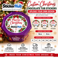 StickerHub custom Christmas chocolate tub stickers – 18cm and 21cm – upload your own design