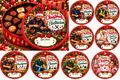 Christmas chocolate tub sticker mockup showing electrician, plumber, builder, carpenter, painter and decorator, handyman, cleaner, gardener and nail technician designs