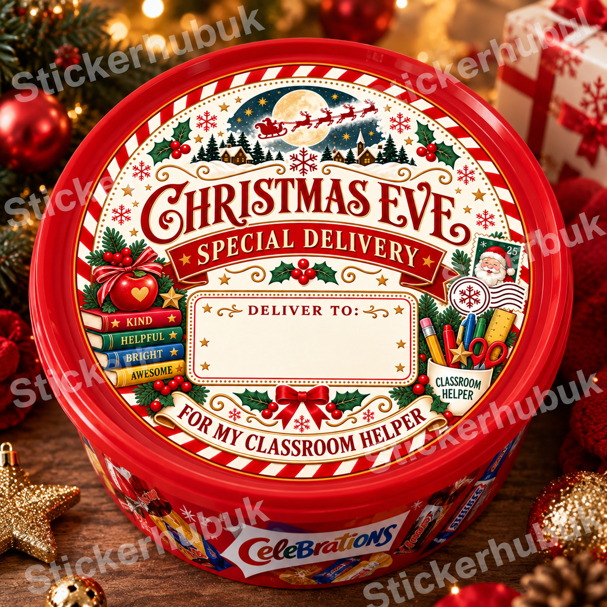 Classroom Helper Christmas chocolate tub sticker